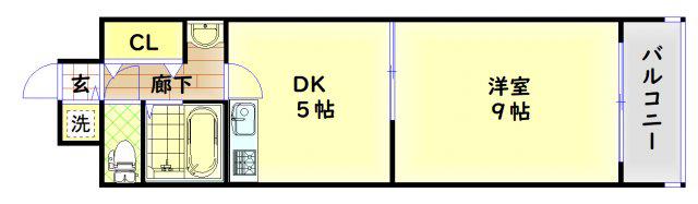 グリーンプラザ瓦町(1DK/9階)の間取り写真