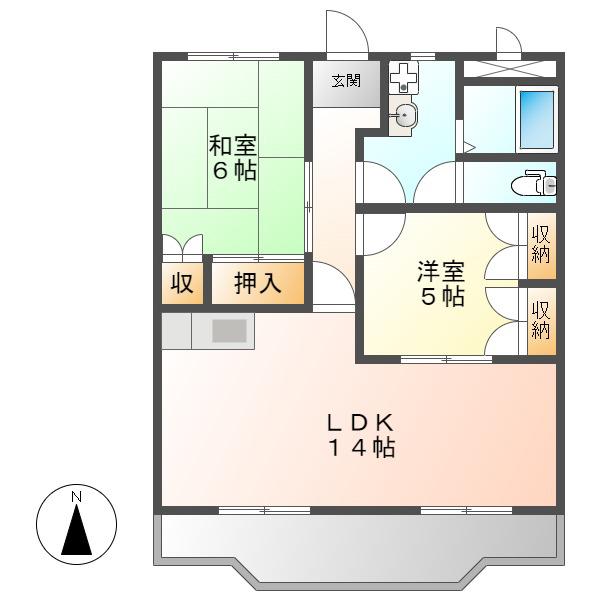 アーバンハイツ(2LDK/2階)の間取り写真