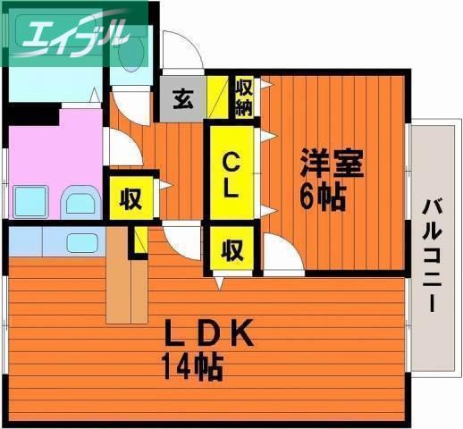 サンライズ岡南(1LDK/2階)の間取り写真