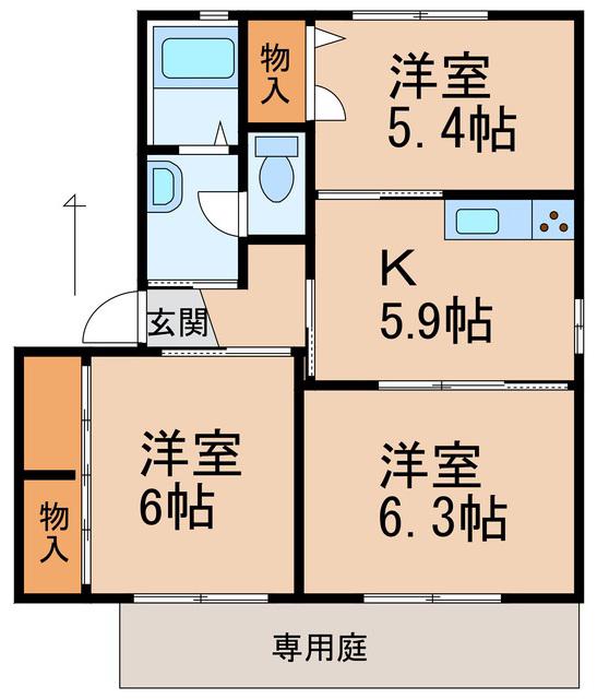 ＪＲ和歌山線 岩出駅 徒歩35分 2階建 築25年(3K/1階)の間取り写真