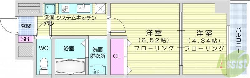アスコット河原町駅前(2K/2階)の間取り写真