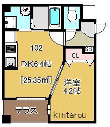 ハーミットパープル(1DK/1階)の間取り写真