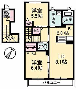 シャーメゾンプランドール(2LDK/2階)の間取り写真