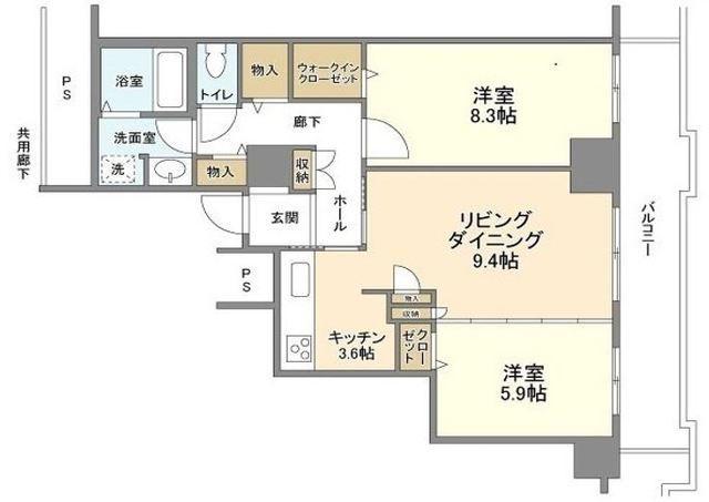 トルナーレ日本橋浜町(2LDK/22階)の間取り写真