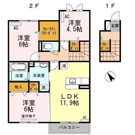 D-ROOM オーク A棟(3LDK/2階)の間取り写真