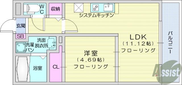 CIEL長町南(1LDK/3階)の間取り写真