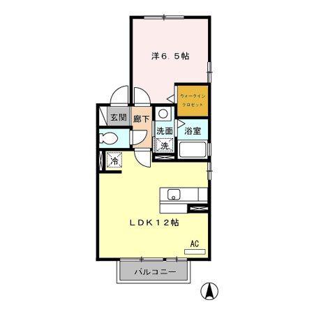 ESPOIR YUTAKA(1LDK/2階)の間取り写真