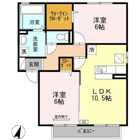 ラルジュB棟(2LDK/2階)の間取り写真