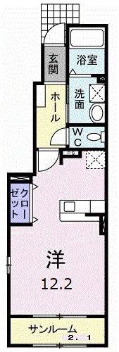ラック ヴィラII C(ワンルーム/1階)の間取り写真