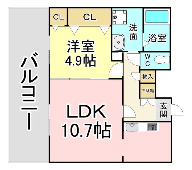 フェリシエ三萩野(1LDK/9階)の間取り写真