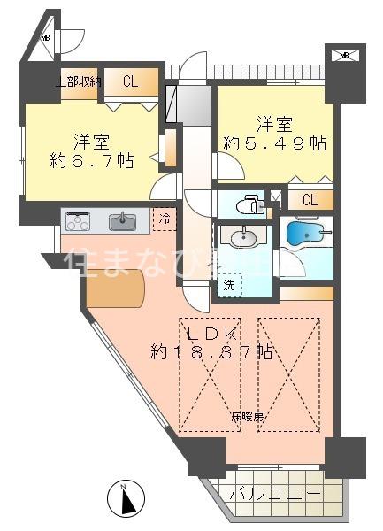 センシア月見町(2LDK/6階)の間取り写真