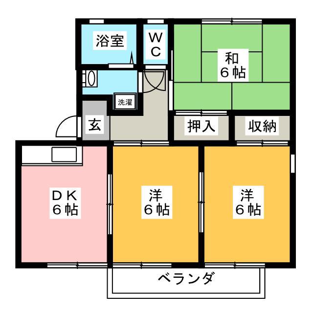 エレガントタウン上松B棟(3DK/1階)の間取り写真