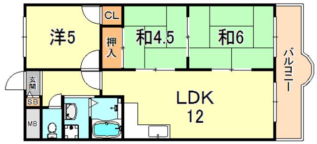 サンマリン舞子(3LDK/5階)の間取り写真