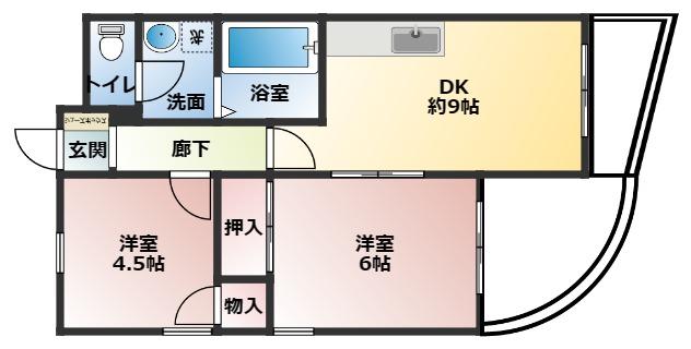 ベルメゾン西宮(2DK/3階)の間取り写真