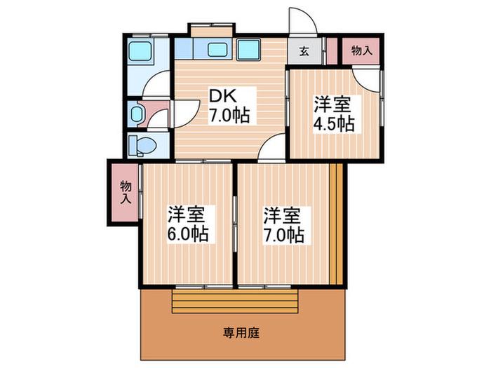 福永アパート(3DK/1階)の間取り写真