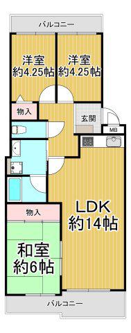 シャルマンコーポ伊丹2号棟(3LDK/3階)の間取り写真