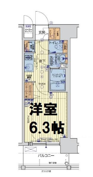 レオンコンフォート阿波座西(1K/6階)の間取り写真