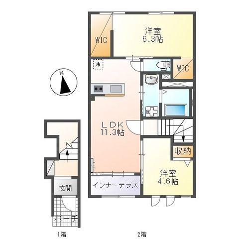 シェルルプリムール久野(2LDK/2階)の間取り写真