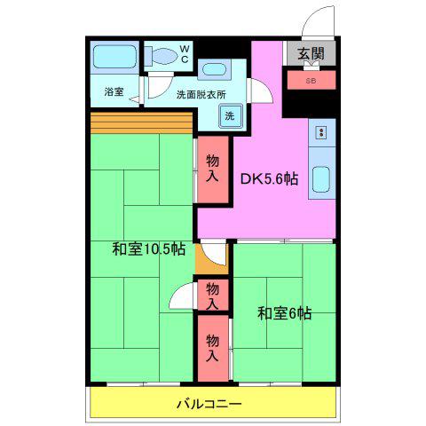 船橋ファミリーマンション(2DK/4階)の間取り写真