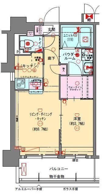 プレサンスNEO長堂アウローラ(1LDK/8階)の間取り写真