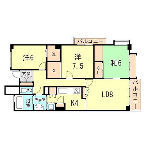 エルタウン学園2(3LDK/7階)の間取り写真