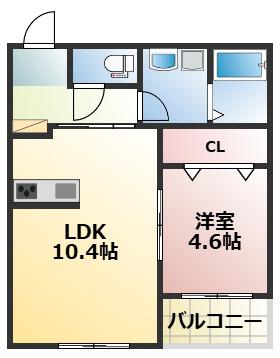 オルビスタ健軍(1LDK/1階)の間取り写真