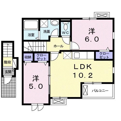 ドミール・セン C(2LDK/2階)の間取り写真
