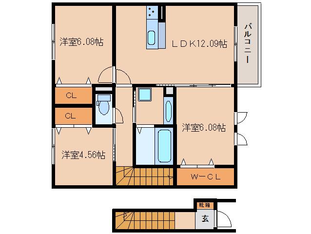 グランツコート三笠C棟(3LDK/2階)の間取り写真