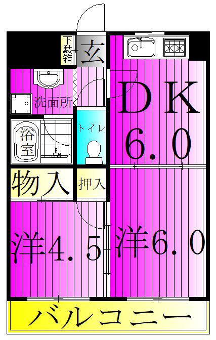 チェリーハイツ(2DK/2階)の間取り写真
