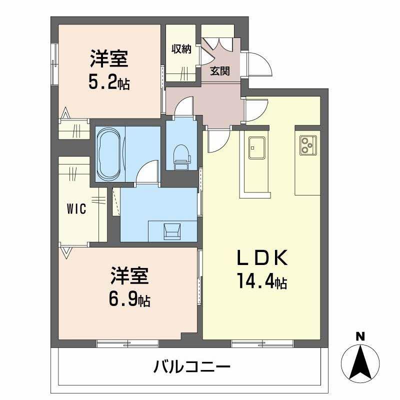オースピシャス大安寺(2LDK/2階)の間取り写真