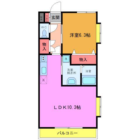 トゥールヌソル(1LDK/3階)の間取り写真