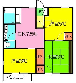 アパキット B棟(3DK/1階)の間取り写真