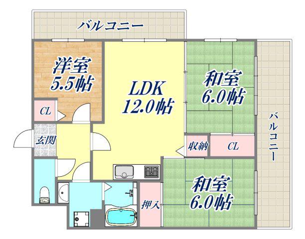 アルカディア武庫之荘東(3LDK/4階)の間取り写真