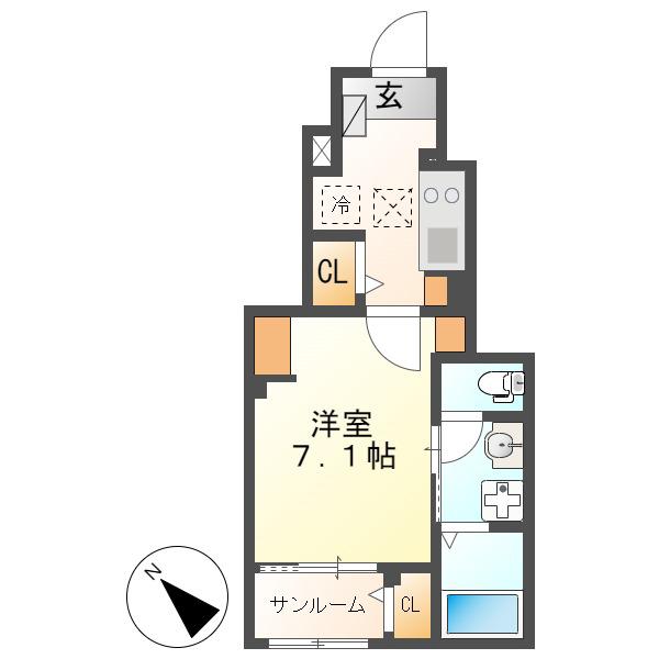 アヴェニール(1K/1階)の間取り写真