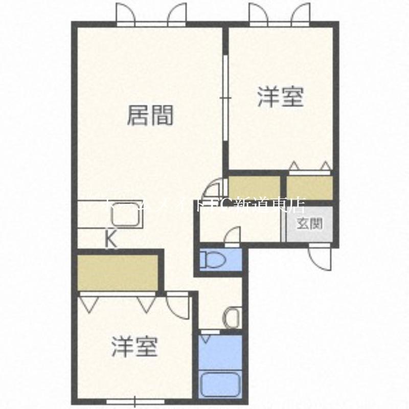 地下鉄東豊線 新道東駅 徒歩41分 2階建 築27年(2LDK/1階)の間取り写真