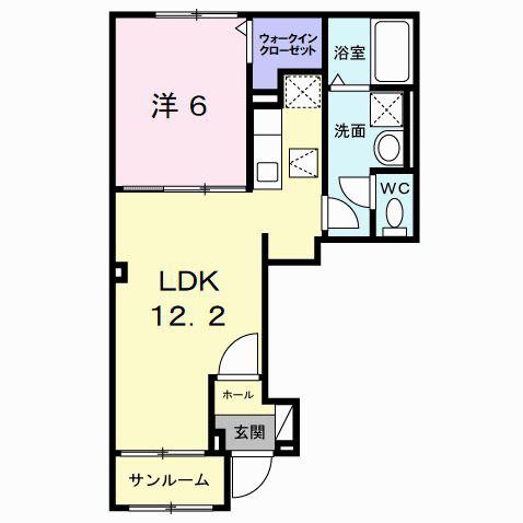 ラ・ポーズ葛原(1LDK/1階)の間取り写真