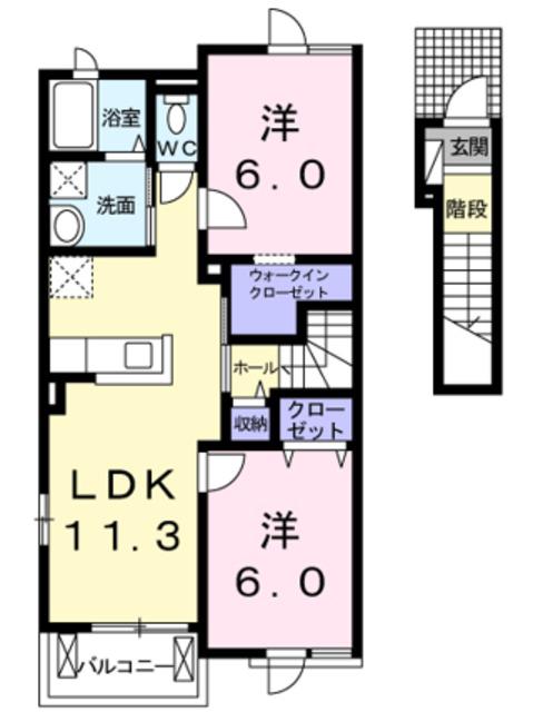 ソレイユ(2LDK/2階)の間取り写真
