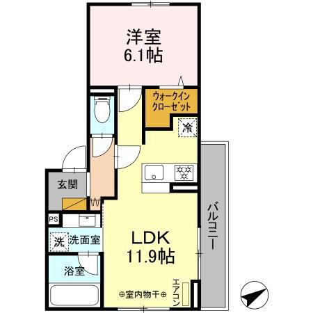 K・TH(1LDK/3階)の間取り写真