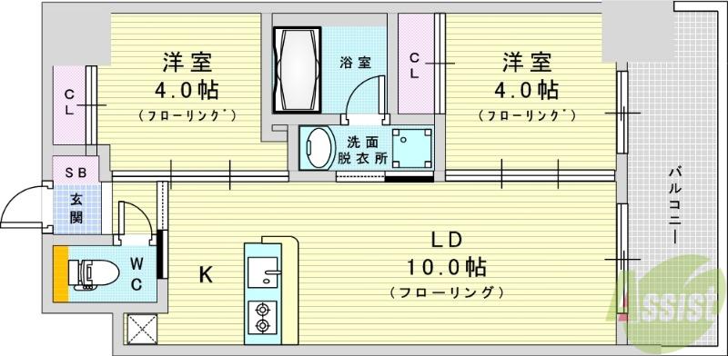 セレニテフラン新大阪(2LDK/2階)の間取り写真
