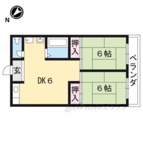 ドリームハイツB(2DK/1階)の間取り写真