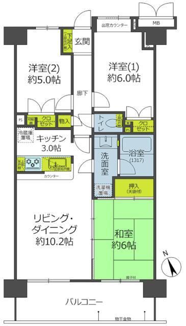 コスモフェスタ日暮里(3LDK/7階)の間取り写真