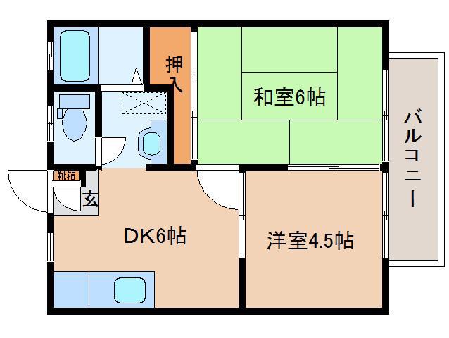 エスポワール神殿(2DK/2階)の間取り写真