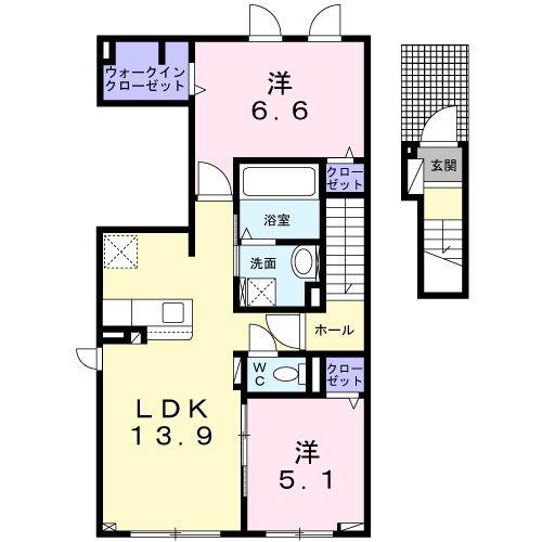 ドリームこがね(2LDK/2階)の間取り写真