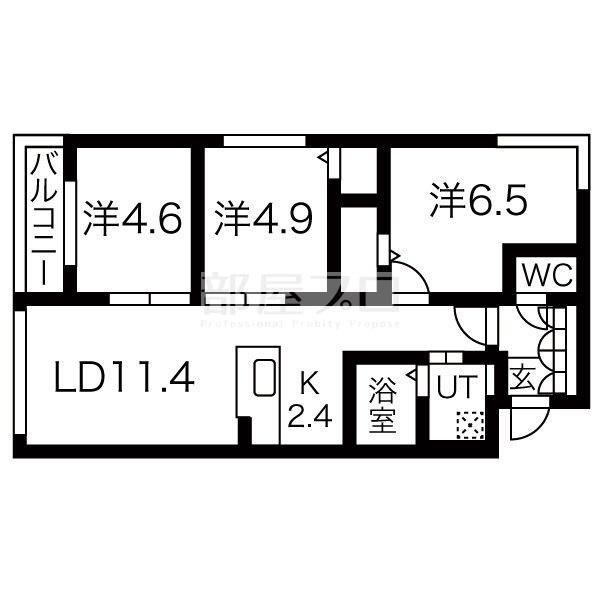 グランツ山鼻(3LDK/3階)の間取り写真