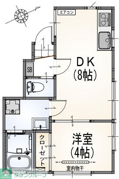 サンライズ三鷹台(1DK/1階)の間取り写真