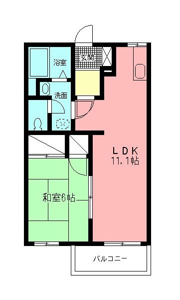 ロワール上河内Ⅱ(1LDK/2階)の間取り写真