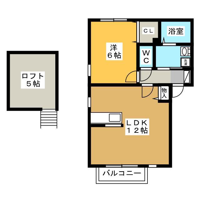ベラージオアサヒ B棟(1LDK/2階)の間取り写真
