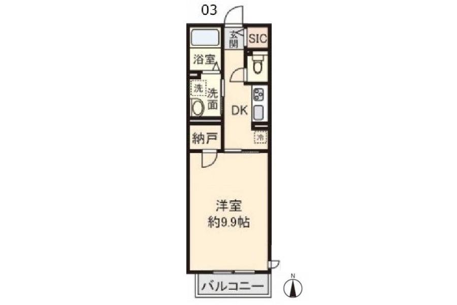 スクワール行永東(1K/2階)の間取り写真