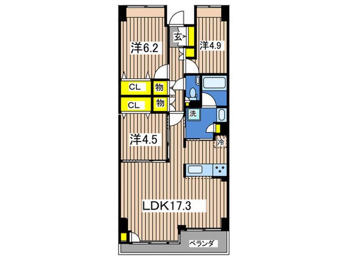 ニューシティ東戸塚パークハウス南の街(3LDK/5階)の間取り写真