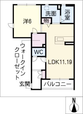 チェリーロード稲熊(1LDK/1階)の間取り写真